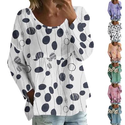 Женский повседневный модный свободный топ с круглым вырезом и цветочным принтом, с длинным рукавом