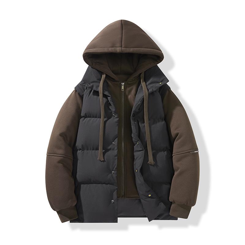 Fake Two-piece Cotton Jacket Men's Models Winter Loose Thickened Cotton Jacket Loose High-end Design Sense of Leisure Hooded Cotton Coat