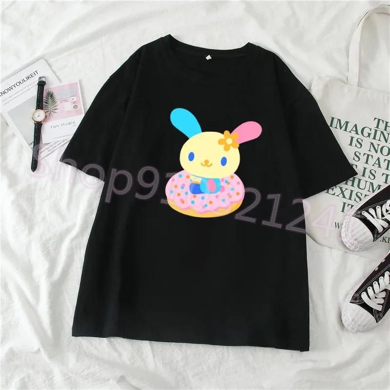 Usahana Bunny Cartoon Graphic Cotton T-Shirt for Women Harajuku Kawaii Style Cute Funny Print Casual Short Sleeve Round Neck Top