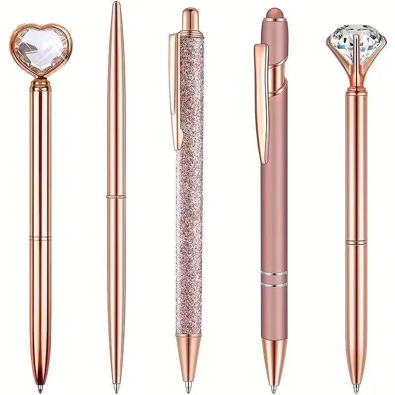 Набор шариковых ручек Rose Gold - Стильные металлические ручки с хрустальными акцентами - Идеально для студентов, офиса, подарков и свадеб