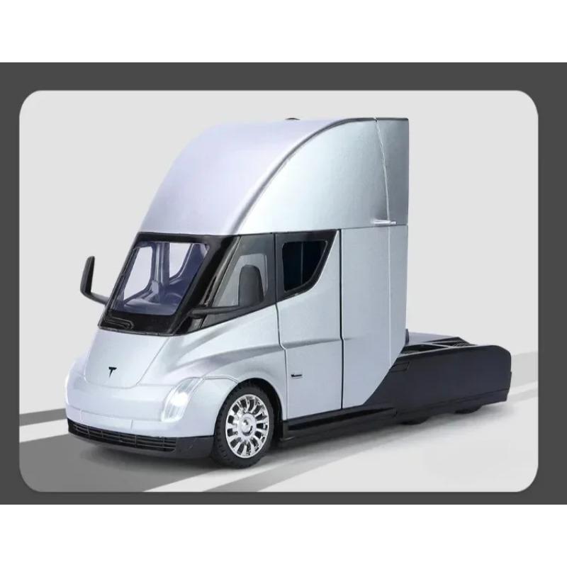 1/24 Scale Tesla Semi Truck Trailer Metal Alloy Diecast Truck Trailer Model Sound & Light Collection Car Model Toy Gift with Boys C325