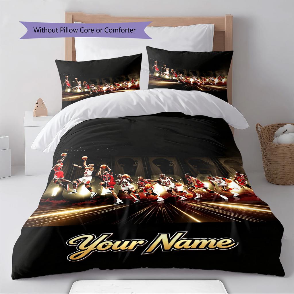 Name Custom Basketball Match Pattern Bedding Set Quilt Cover Pillowcase Home Decor Gift (1 * duvet cover + 2 * pillowcase, without core)