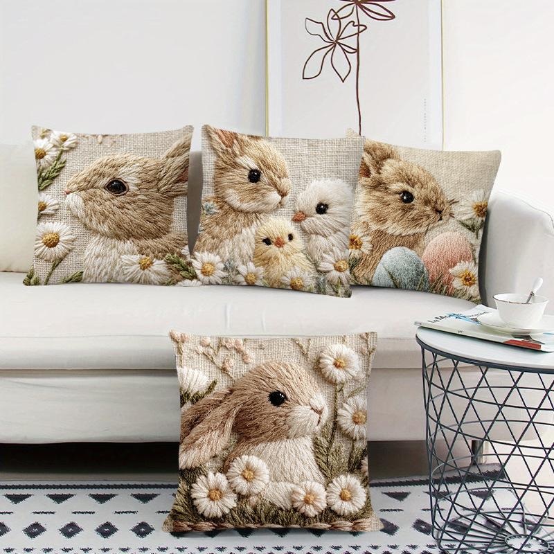 Vikama Easter Embroidered Bunny Pillow Cover Set Cozy Aesthetic Pillowcases For Bedside Couch Living Room Home Decoration