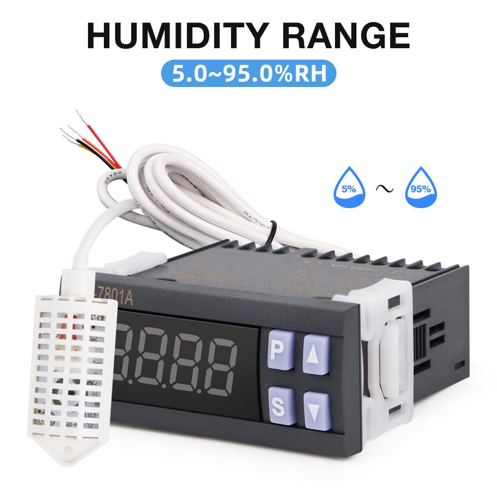 LCD Display Incubation Temperature and Humidity Controller 7801A Incubator Accuracy Thermostat Moisture Control with 2m Sensor