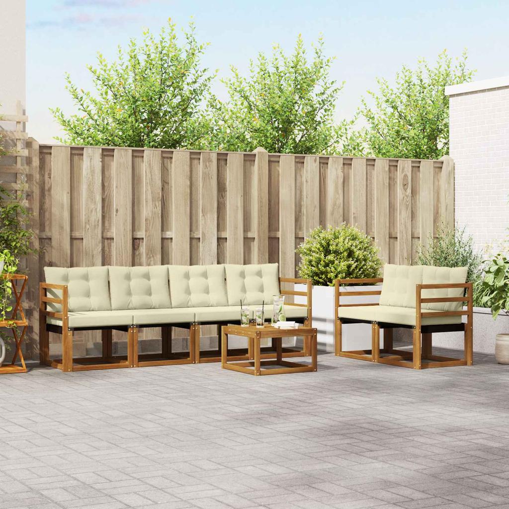 Outdoor Sofa Set with Cushions 7 pcs Natural and Cream