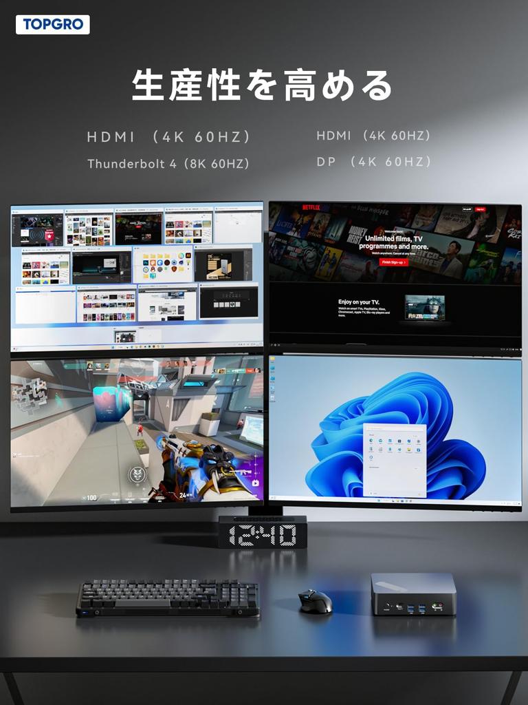 Мини-ПК 13-го поколения Core 32 ГБ SSD LANx2 Windows11 Pro 4 экрана одновременного вывода Компактный ПК TOPGRO i5-1340P DDR4/1 ТБ PCIe4.0