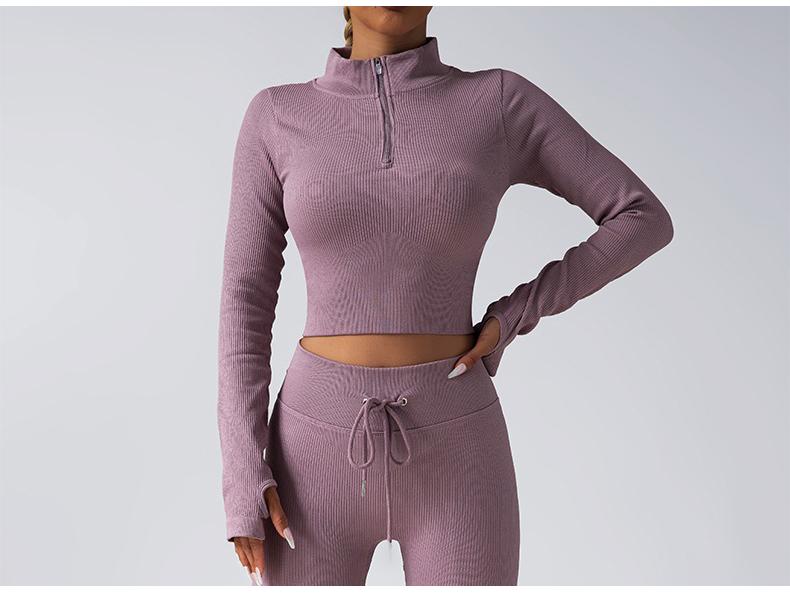 Women's Seamless Fitness Yoga Set: Zipper Long-Sleeve Top & Drawstring Hip-Lifting Trousers