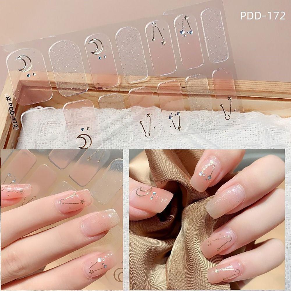 14Strips Nail Patch Semi Cured Gel Nail Polish Strips Nail Art Stickers DIY Nail Art Making