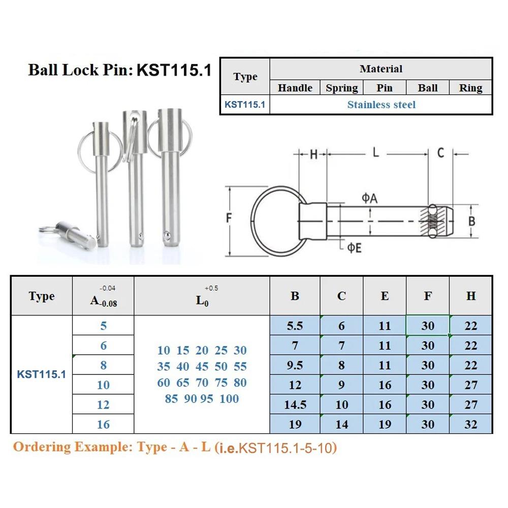 Dia 5~25mm Usable Length 10~100mm Spring Pins All Stainless Steel Pin Quick Release Pin Ball Lock Pins With Ring