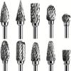 10pcs Double Cut Carbide Rotary Burr Set - 1/8" Shank, 1/4" Head Length Tungsten Steel For Woodworking, Drilling, Metal Carving, Engraving, Polishing