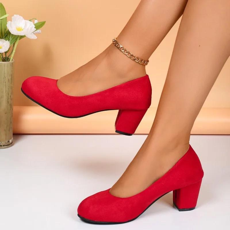 2024 Круглый носок, толстый каблук, модный темперамент, универсальные и удобные, подходят для ношения на открытом воздухе весной и осенью