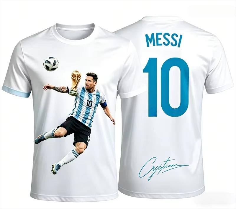 2026 Messi No.10 G.O.A.T Print Football T-shirt, 3D Graphic Sports Jersey, Unisex Adult Kids Casual Short Sleeve Soccer Fan Tops