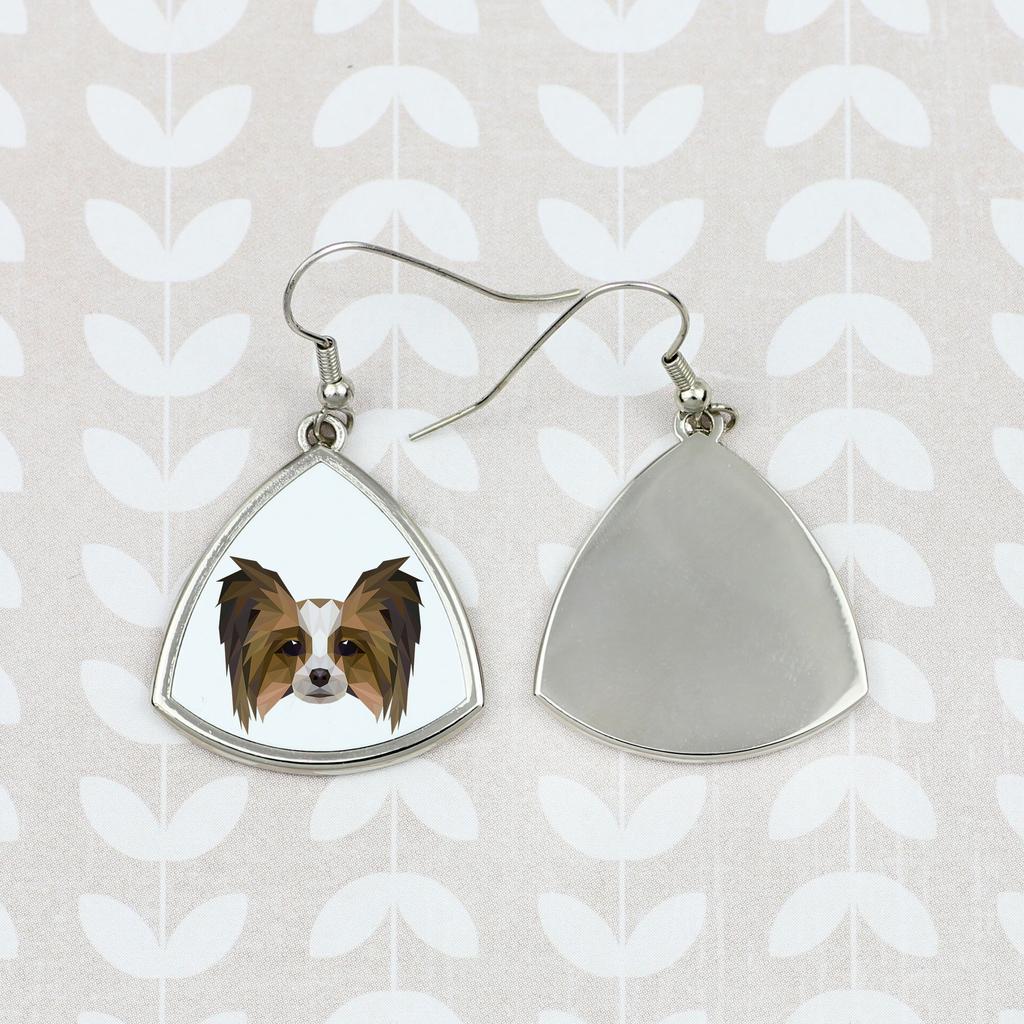 Papillon, Spaniel Kontynentalny -Kolczyki Ze Zdjęciem I Napisem Geometryczne Pies Art-Dog