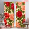 2pcs,2D Plane Printing Curtain Fabric Red and Pink Roses Blossoms Versatile Durable Polyester (without Rod) Festive for Kitchen
