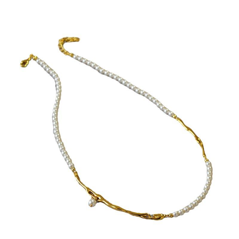 Vintage French Brass & Gold-Plated Pearl Branch Necklace for Women