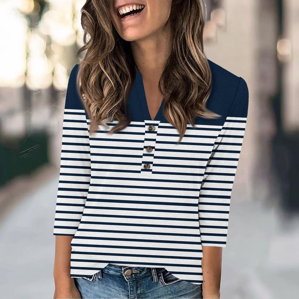 Женская мода повседневный свободный топ с рукавом 3/4 и круглым вырезом