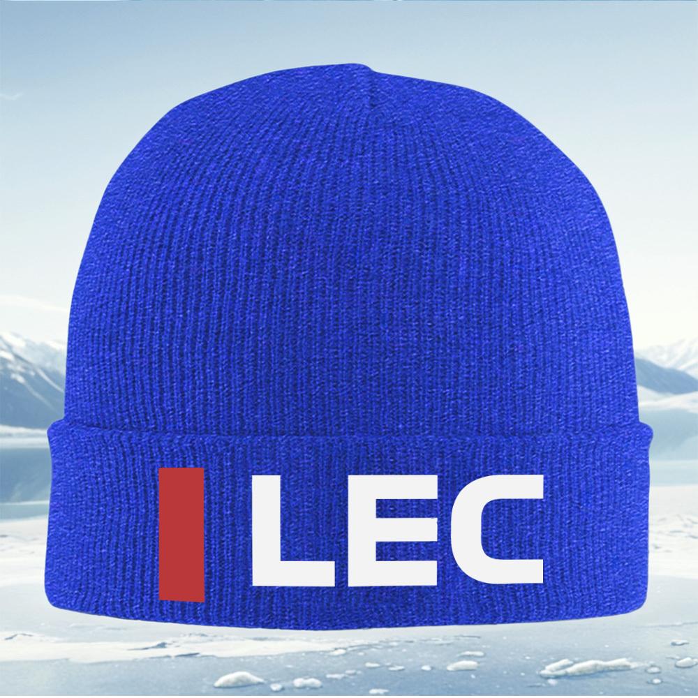 Red rectangle and white letters LEC Men Women Unisex Knitted Hat Beanie Pullover Cap Winter Thermal Warm Christmas Outdoor Cycli