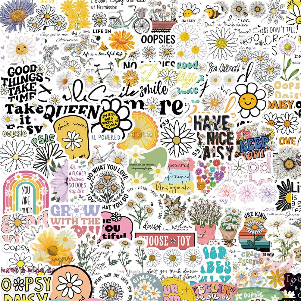 100Pcs/Set Daisy Flowers Healing Slang Stickers DIY Fashion Decals Stickers