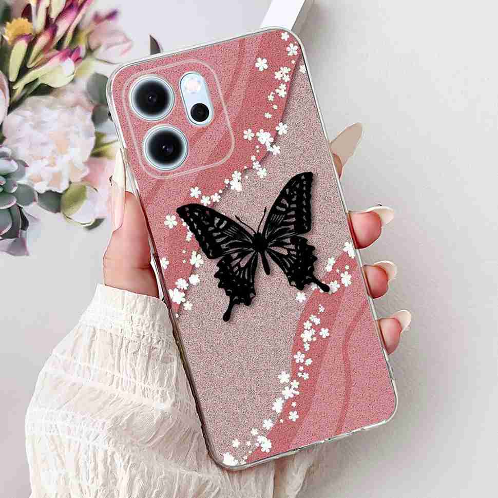 For Oppo Reno14 F 5G CPH27436.57" Case Colorful Butterfly Flowers TPU Soft Silicone Cover For Oppo Reno 14 F RENO14F Phone Cases
