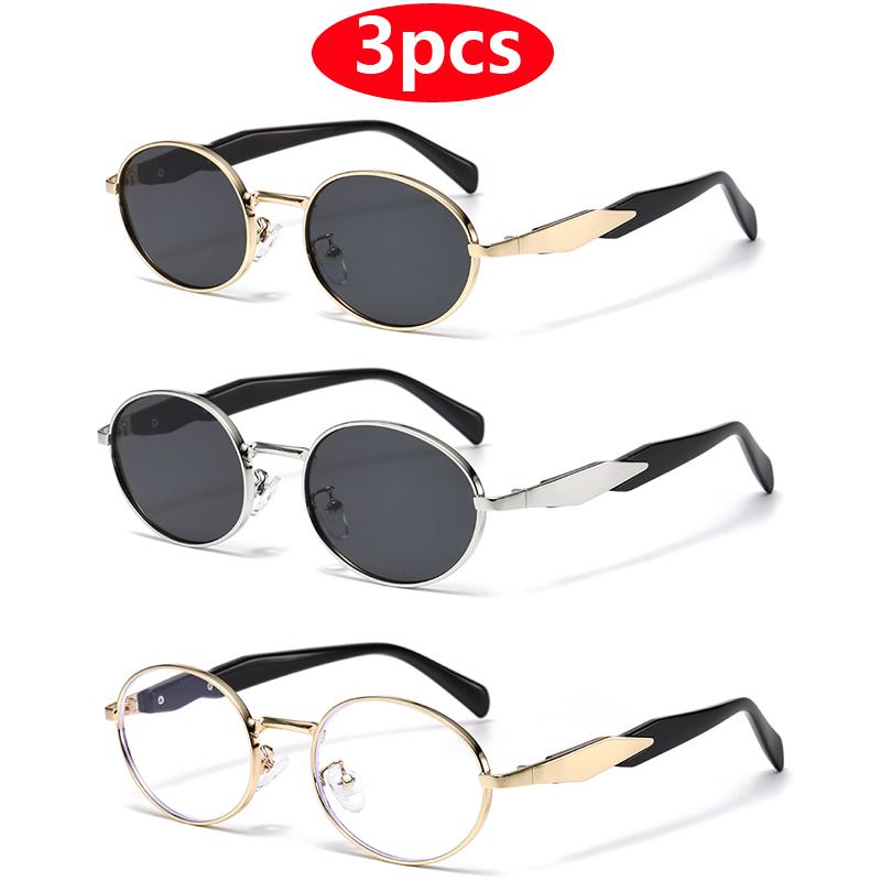 Luxury Brand 3Pcs Oval Sunglasses Women Men Metal Retro Trend Outdoor Sun Glasses High Quality Classic Men Eyewear Uv400