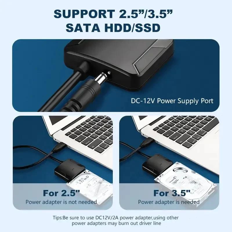 USB3.0 to SATA 3.5 HDD Cable SATA III Hard Drive Adapter Converter for 2.5" SSD HDD Hard Drive Disk with 12V/2A Power Adapterer