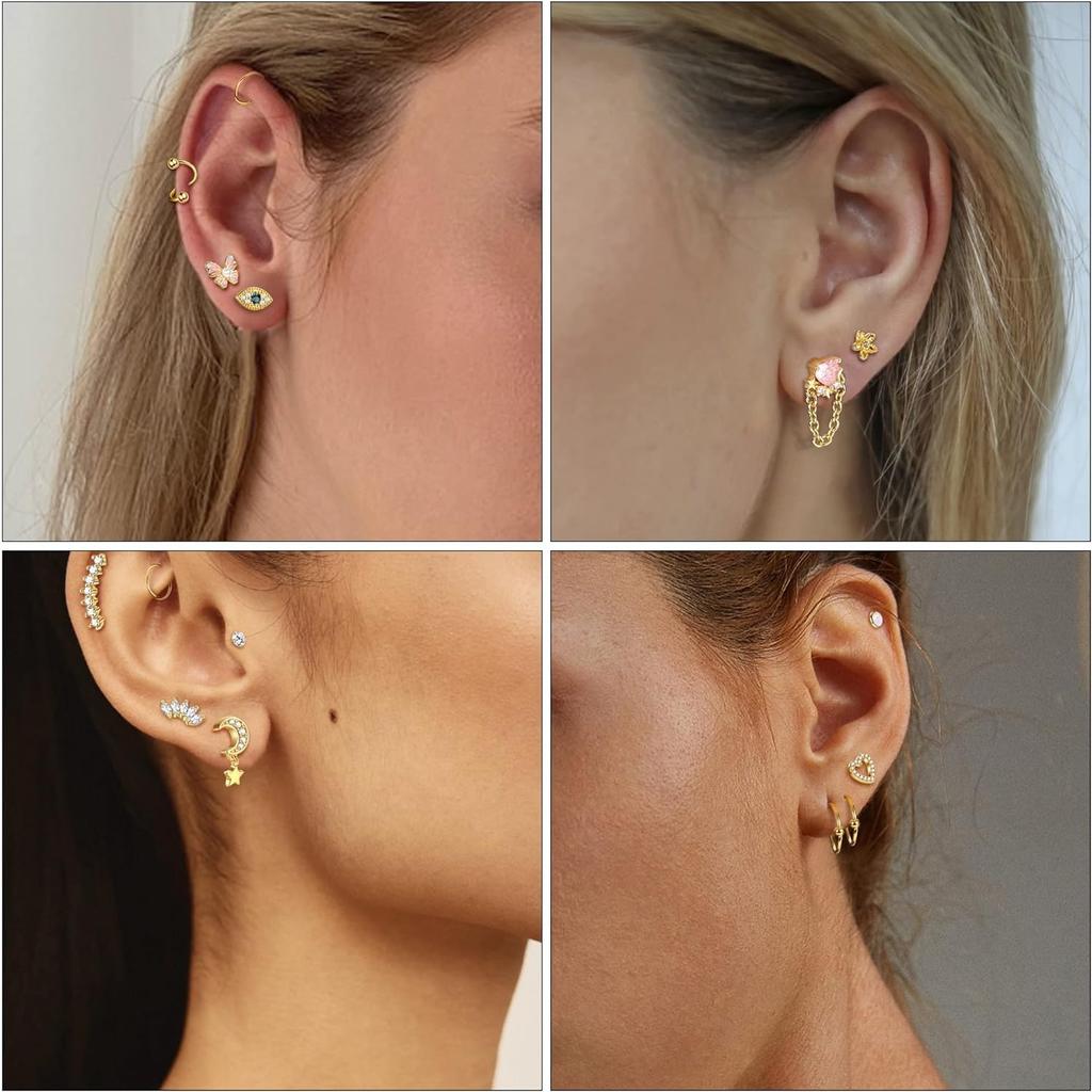 Drperfect 1 шт. Серьги-гвоздики для хряща из нержавеющей стали 16G Гипоаллергенные серьги-гвоздики из нержавеющей стали Бабочка Сердце Пирсинг