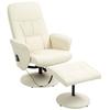 Massage Chair with Footstool, Ergonomic Chair with 10 Vibration Points, Faux Leather, 76 x 81 x 105 cm, Cream White