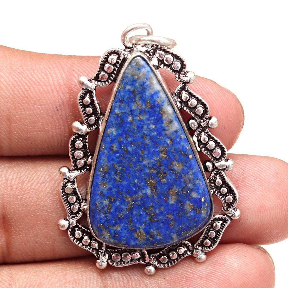 Pendant Lapis Lazuli Gemstone Handmade Mother's Day Gift Silver Jewelry 2"