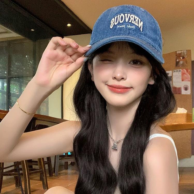 Бейсболка из стираного денима, женская, с широкими полями, большой окружностью головы, с надписью «буква», показывающей маленькое лицо, синяя шляпа, новинка 2024 года