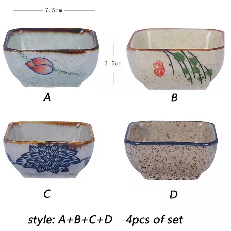 4 шт. японская керамическая квадратная соусница, набор, винтажная приправа для соевого соуса, бытовая посуда для соуса для суши, закуски, столовая посуда