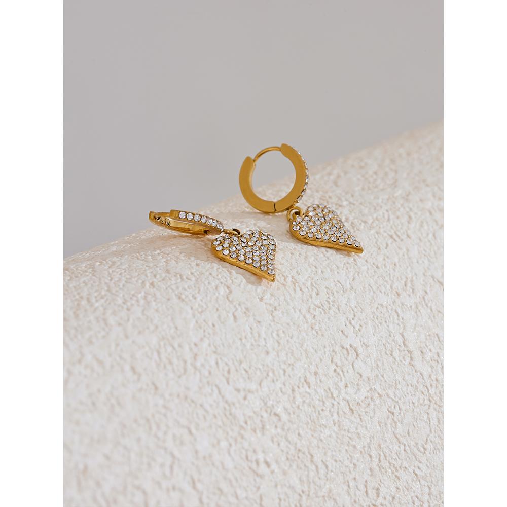 Eetit Luxury Shiny Cubic Zirconia Heart Love Drop Hoop Earrings for Women Stainless Steel Fashion Temperament Jewelry Gift