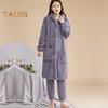 2 Pcs/Set Women Winter Bathrobe Pants Set Thick Fleece Keep Warm Hooded Single-breasted Robe with Pockets Loose Homewear Trousers Sleepwear Pajamas