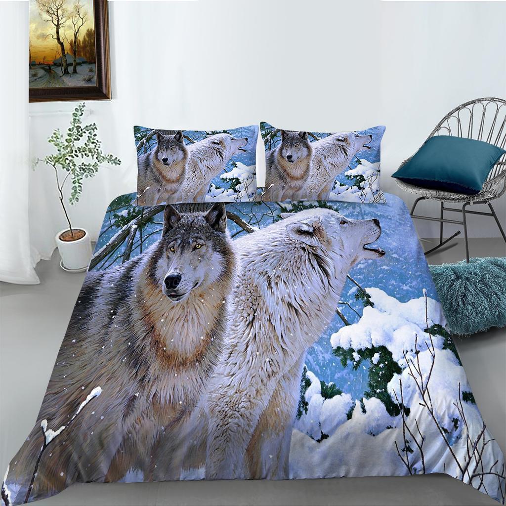Bedding Two- Or Three-Piece Polyester Ferocious Wolf Digital Print