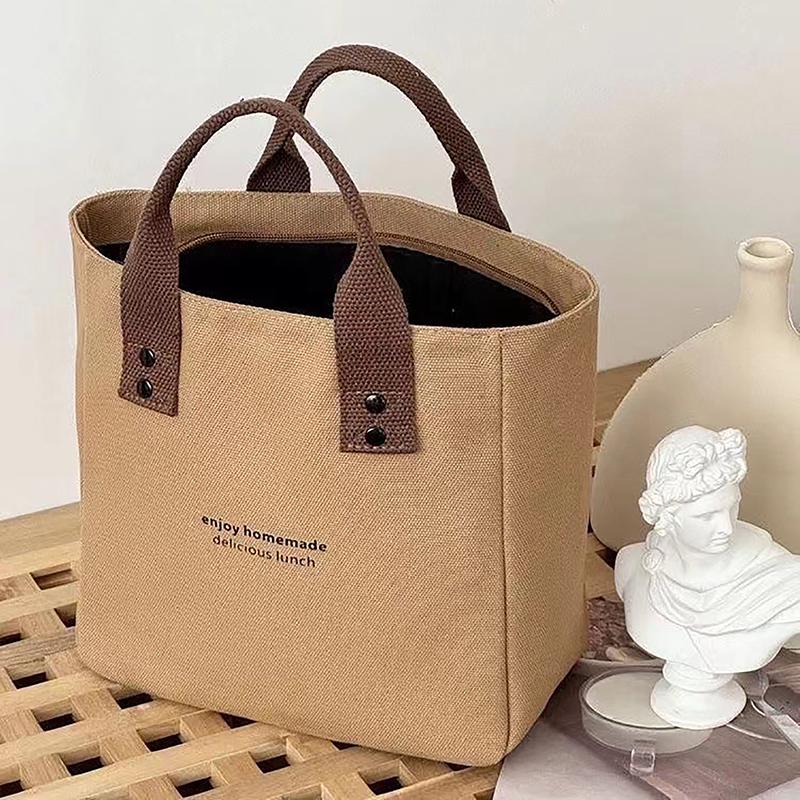Solid Color Women Tote Bags Portable Reusable Canvas Shopping Bag Large Capacity Lunch Bags