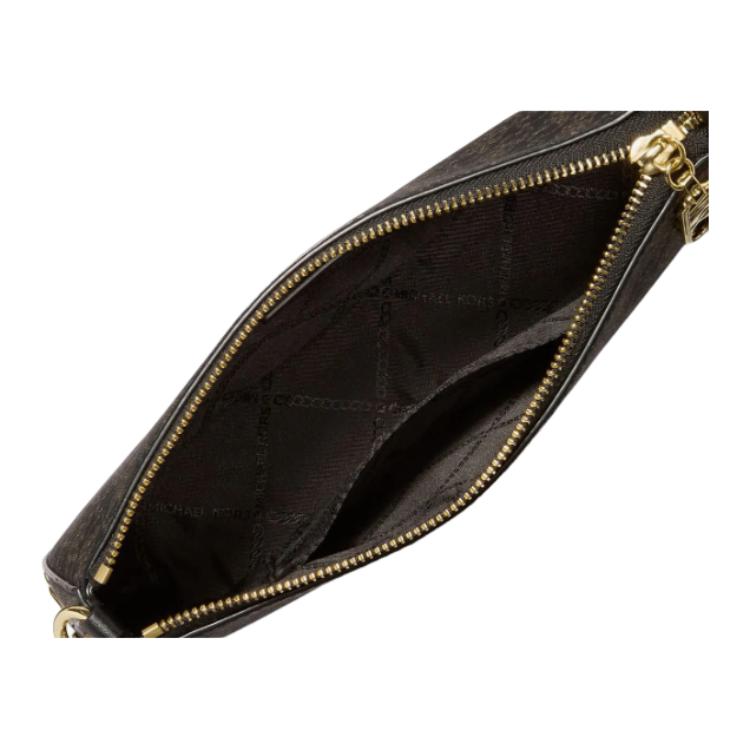 Michael Kors MK Empire Logo Print Zip Closure Faux Leather Crossbody Shoulder Bag Medium Women bags Black Gold 32F4G8EW6B-038