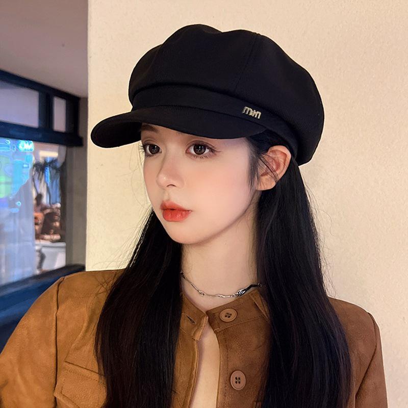 Casual Solid Color Octagonal Hat Big Head Circumference Windproof Bowler Hat Gold Label Painter Cap Women