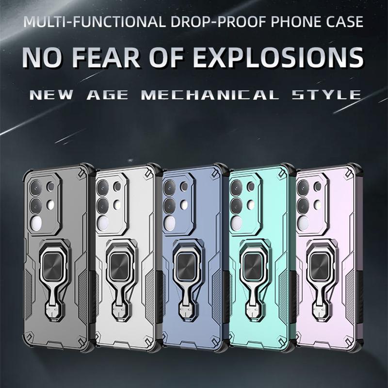 KEYSION Противоударный бронированный чехол для VIVO Y29 4G Мягкий силикон+ПК Вертикальная металлическая подставка-кольцо для телефона Задняя крышка для VIVO Y29