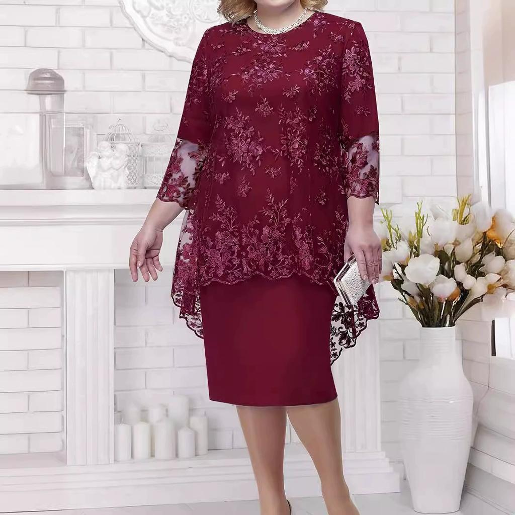 Платье большого размера, женское вечернее платье, комплект из двух предметов с вышивкой из кружева Heavy Industry, темперамент, для поездок на работу, облегающий крой