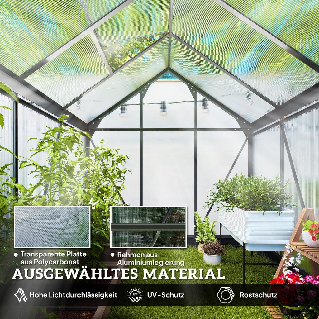 Greenhouse Aluminum 3.65m² 190x192x201cm with Foundation Roof Window Sliding Door 4mm Panels, UV-Resistant Tomato House Cold Frame for Garden Outdoor