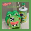 Cartoon Double Sided Expression Lonely Frog Slippers Phone Case Compatible for iPhone 14 13 12 Pro Max 11 Green Stereoscopic Silicone Protective Cover