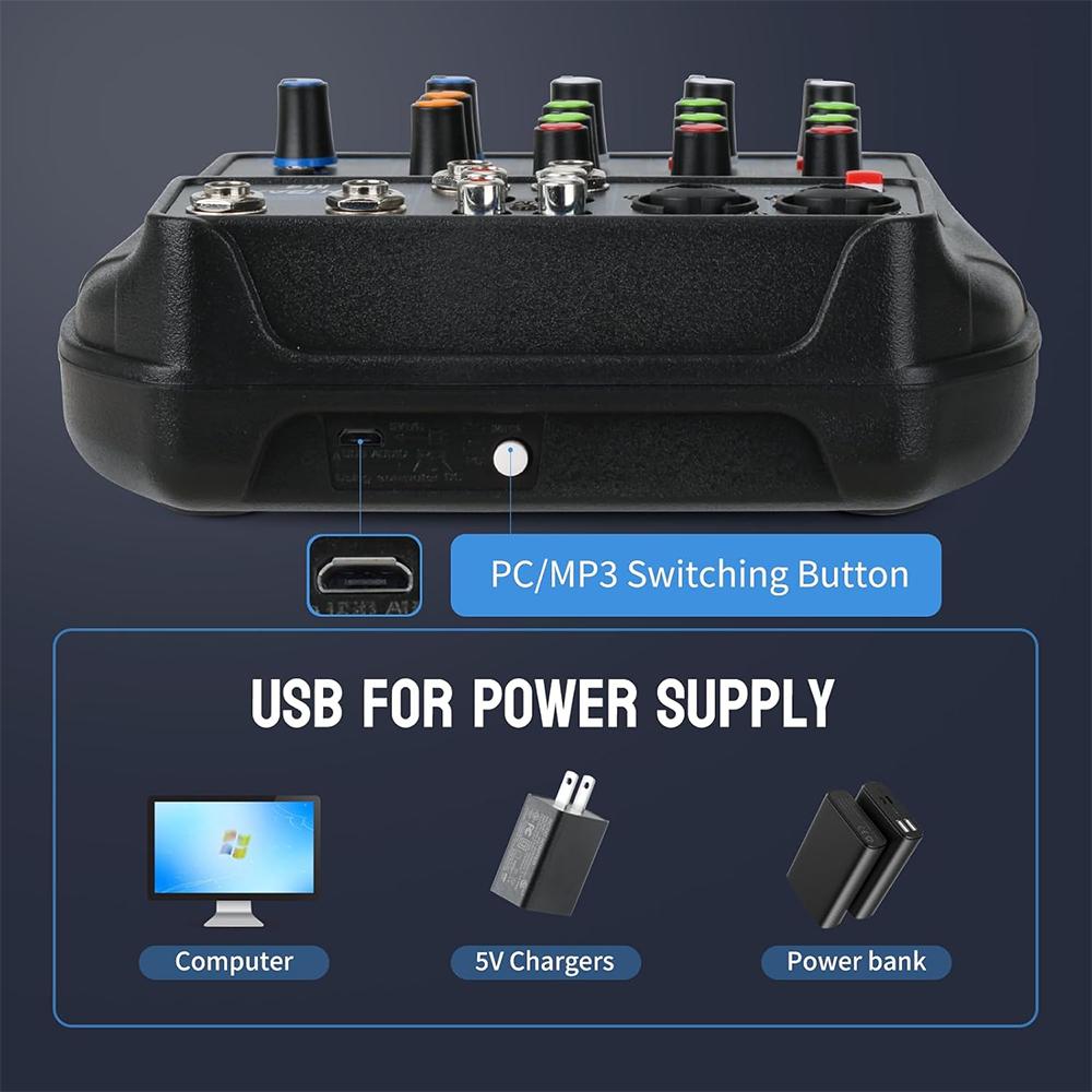 Профессиональный 4-канальный микшер DJ-микшерная консоль с Bluetooth 48 В фантомным питанием Монитор Караоке-система USB-микшер Аудио
