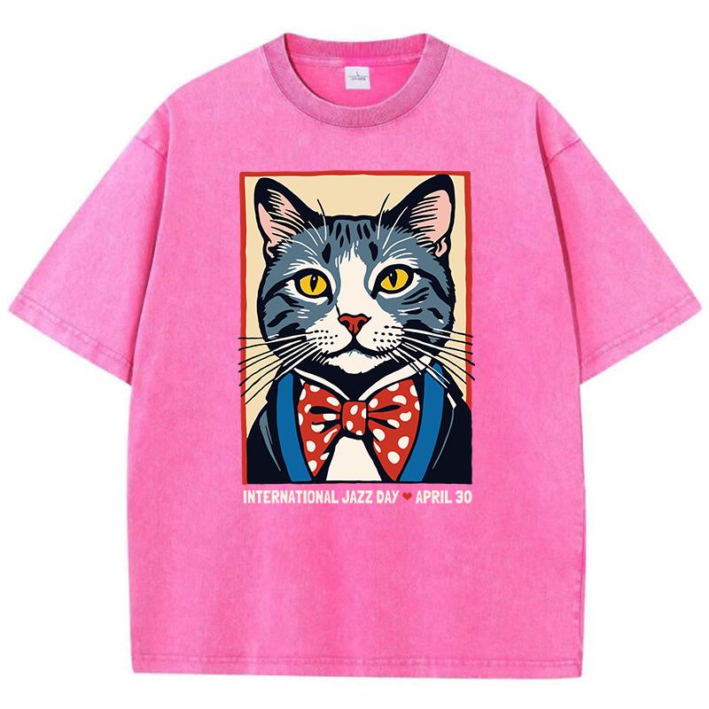 Хлопковые женские выстиранные футболки Международный день джаза 30 апреля Футболки с принтом Поношенные с круглым вырезом Свободные топы Одежда