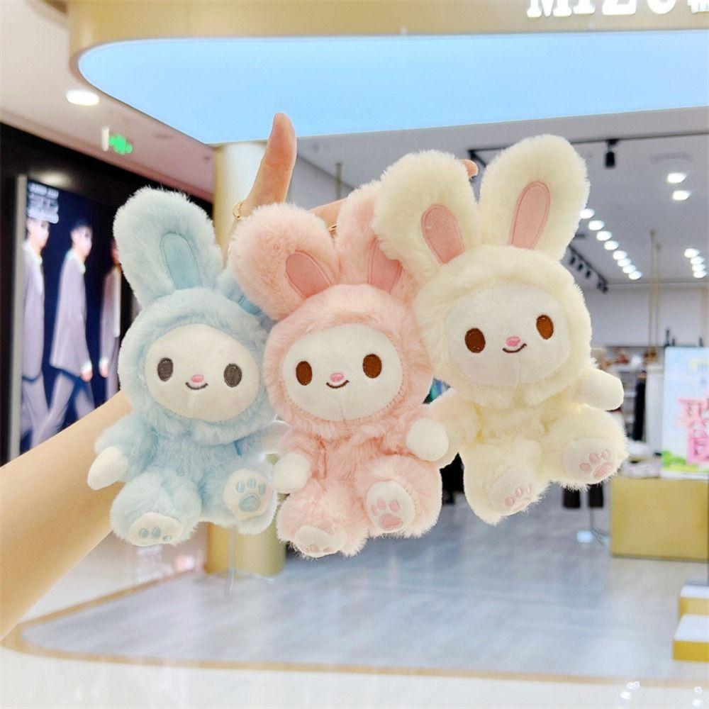 Cartoon Small Animal Keychain Stuffed Car Key Ring Fashion Rabbit Plush Dolls Pendant Students