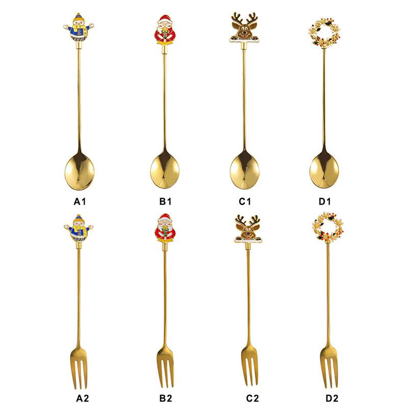 Christmas Coffee Spoons Forks Stainless Steel Spoon Tableware Coffee Tea Dessert Forks Kitchen Accessories Christmas Gifts