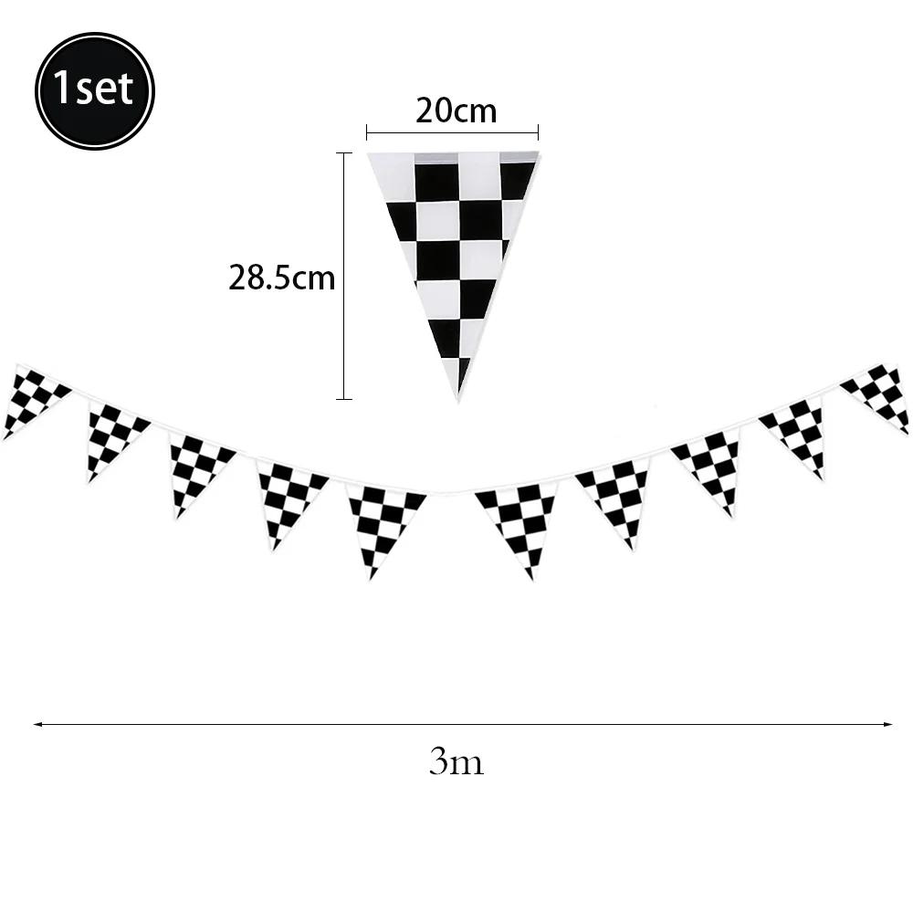 Black White Racing Car Theme Party Flag Banner Tableware Tablecloth Runner 0-9 Number Balloon Checkered Race Car Birthday Decors
