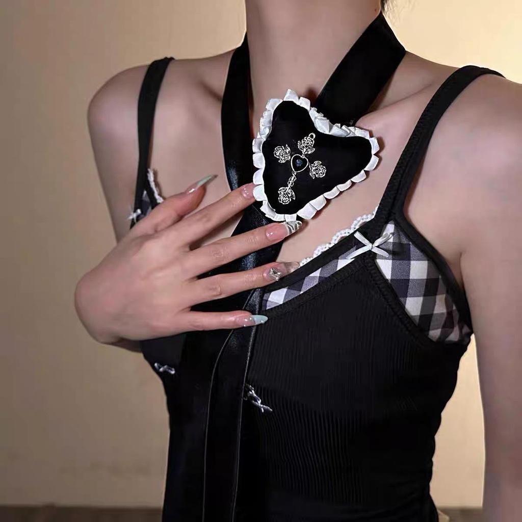 Ожерелье с черным бисерным крестом в готическом стиле Y2K и аксессуар к толстовке для крутой девушки