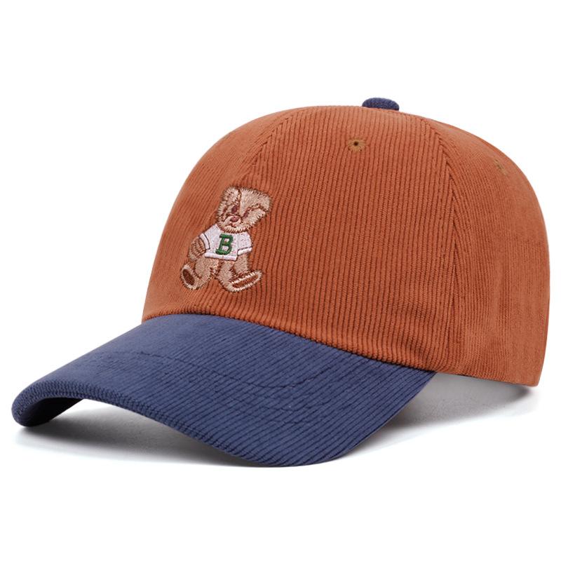 Unisex Stylish Corduroy Cute Teddy Bear Embroidery Baseball Caps Spring and Summer Outdoor Adjustable Casual Hats Sunscreen Hat