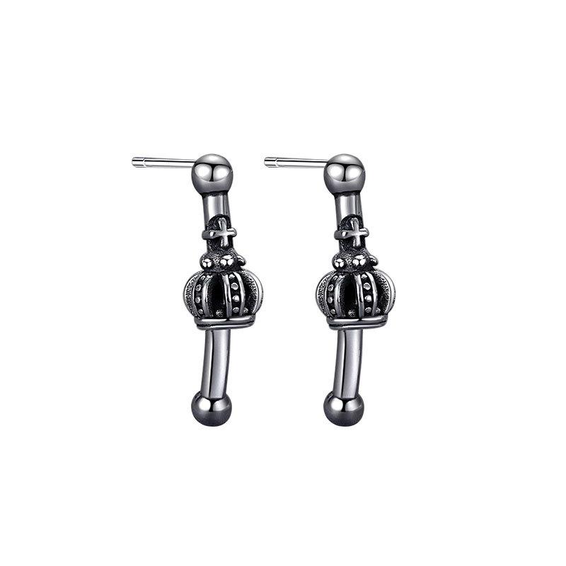 Crown Stud Earrings Men's and Women's Retro Light Luxury Trend Niche Design High-end Earrings