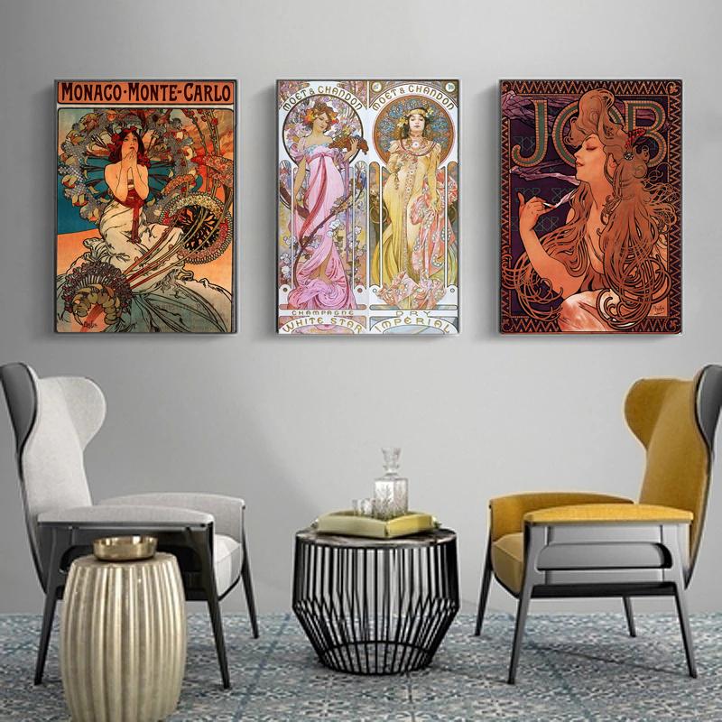 Винтажные женские холсты с Альфонсом Муха, художественные постеры и картины на холсте с принтом, настенные картины для гостиной, украшения дома, без рамки