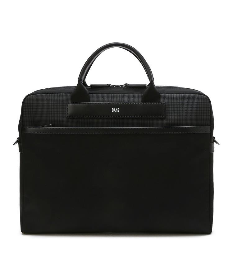 Daks Men'S Accessories Black Leather Partial Check Briefcase Dbba6F331Bk